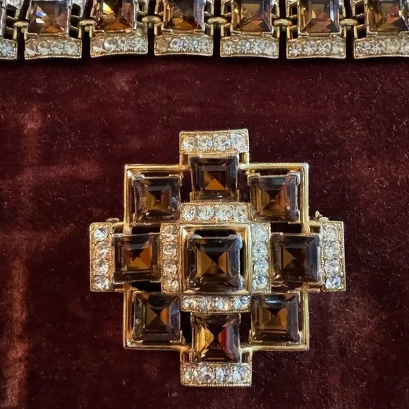5 piece BOGOFF Elegant Gold and Brown Rhinestones Set, Hollywood Glam , Deco